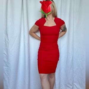 Elegant Red Women's holiday stretchy Dress